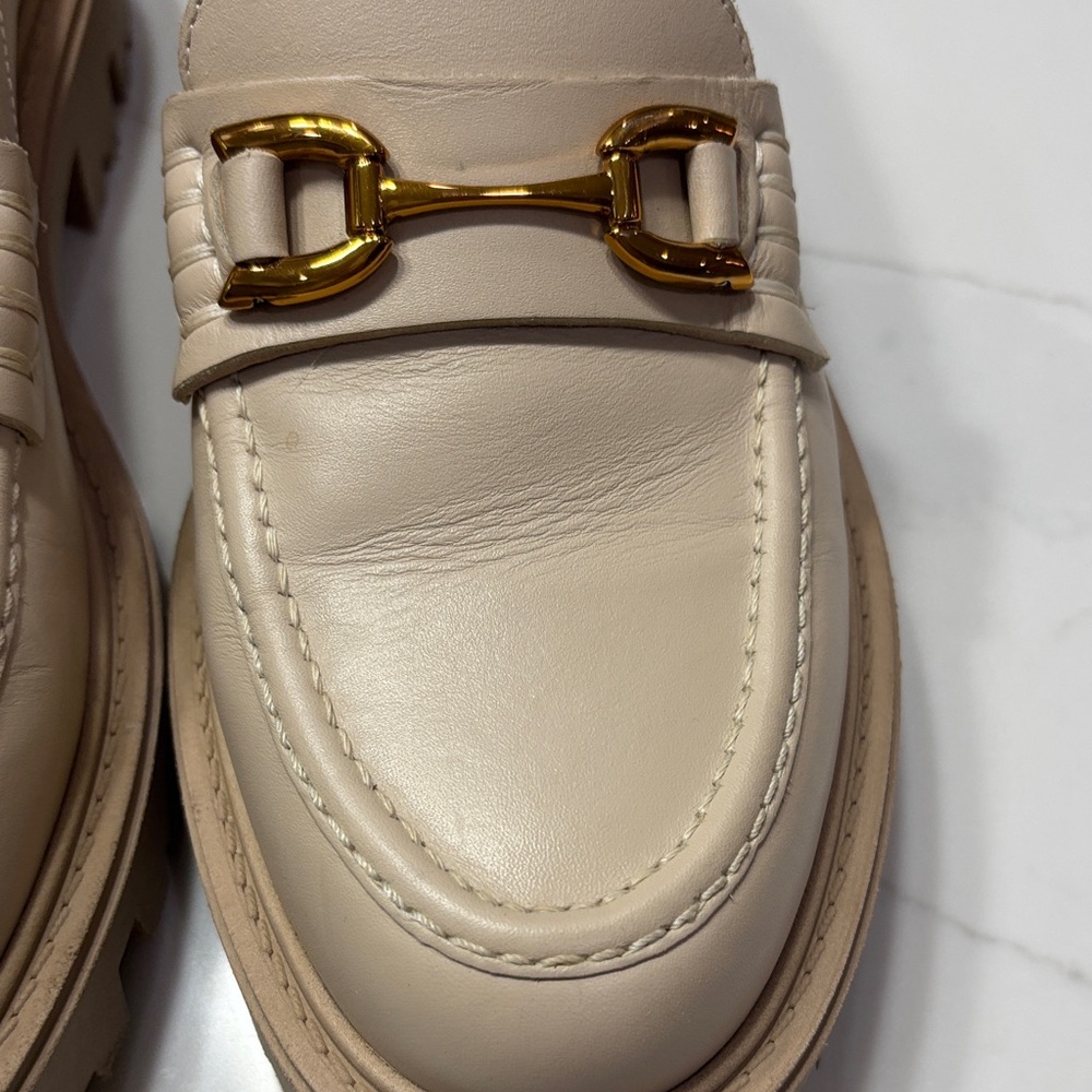 Zara Beige Loafers with Gold Buckle Detail - Picture 5 of 17